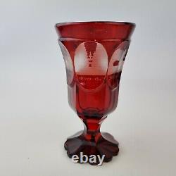 Antique 19th Century Bohemian Cut Ruby Glass Goblet Engraved With Landscapes Etc