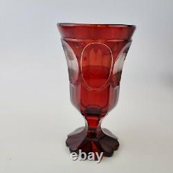 Antique 19th Century Bohemian Cut Ruby Glass Goblet Engraved With Landscapes Etc