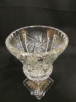 Antique 8.25 American Brilliant ABP Cut Crystal Vase Whirling Hobstar 1880-1920
