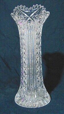 Antique ABP American Brilliant Cut Glass Crystal Vase 10 Diamond Cutting