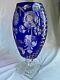 Antique Ajka Bohemian Blue Cut To Clear Large Footed Crystal Vase