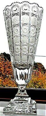 Antique Abpcg 16 Pedestal Vase Queen's Panel Hobstar Rare Oval Hand Cut Crystal