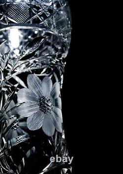 Antique American Brillian ABP Floral Design Deep Cut Crystal Glass Corset Vase