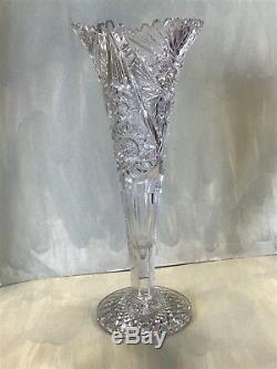 Antique American Brilliant Abp Trumpet Vase Cut Crystal 15