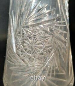 Antique American Brilliant Cut Glass Crystal Vase 9.5 Pinwheel Sawtooth Corset
