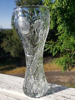 Antique American Brilliant Cut Glass Vase Corset Shape Lead Crystal ABP 16 Inch