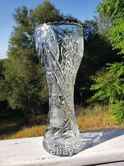 Antique American Brilliant Cut Glass Vase Corset Shape Lead Crystal ABP 16 Inch