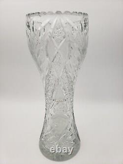 Antique American Brilliant Cut Glass Vase Corset Shape Lead Crystal ABP 16 Inch