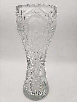 Antique American Brilliant Cut Glass Vase Corset Shape Lead Crystal ABP 16 Inch