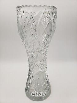 Antique American Brilliant Cut Glass Vase Corset Shape Lead Crystal ABP 16 Inch