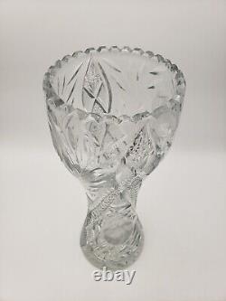 Antique American Brilliant Cut Glass Vase Corset Shape Lead Crystal ABP 16 Inch