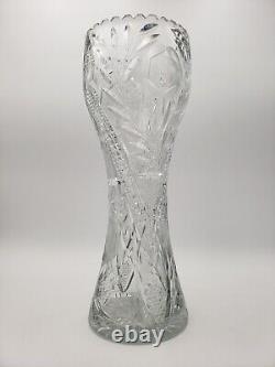 Antique American Brilliant Cut Glass Vase Corset Shape Lead Crystal ABP 16 Inch