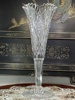 Antique American Brilliant Period Cut Glass Crystal Trumpet Bud Vase About 14'