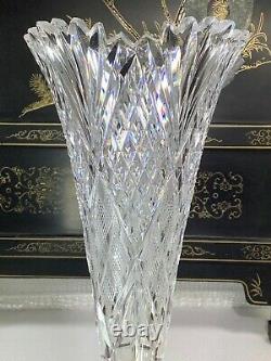 Antique American Brilliant Period Cut Glass Crystal Trumpet Bud Vase About 14'