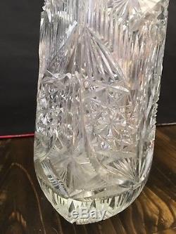 Antique American Brilliant Period Hand Cut Crystal Glass 12 inch tall Vase