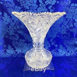 Antique American Brilliant Wide Mouth Trumpet Sawtooth Cut Crystal 10 Vase APB
