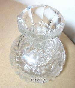 Antique American brilliant hand cut clear crystal ornate bud flower vase glass