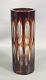Antique Art Deco Bohemian Amber Cut To Clear Crystal Glass 8.25 Cylinder Vase
