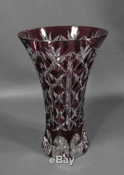 Antique Art Deco Bohemian Amethyst Purple Violet Cut To Clear Crystal Glass Vase
