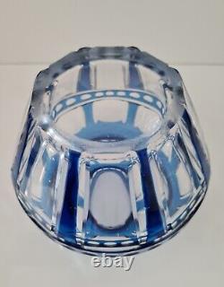Antique Art Deco Val St Lambert Cut To Clear Lead Crystal Blue Vase, Rare