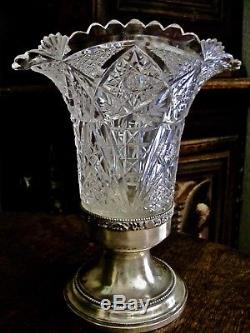 Antique BACHRUCH Sterling Silver TALL Trophy Cut Crystal Large Vase 1888 1938