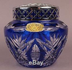 Antique Belgian Crystal Blue Cut Flower Pic Vase VAL-SAINT-LAMBERT c1900