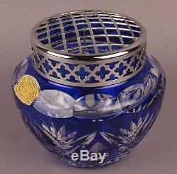 Antique Belgian Crystal Blue Cut Flower Pic Vase VAL-SAINT-LAMBERT c1900