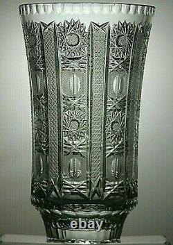Antique Bohemia Crystal Queen Lace Cut Unique Footed Vase 12 Tall