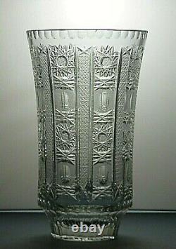 Antique Bohemia Crystal Queen Lace Cut Unique Footed Vase 12 Tall