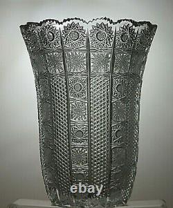 Antique Bohemia Crystal Queen Lace Cut Unique Vase 10 1/4 Tall