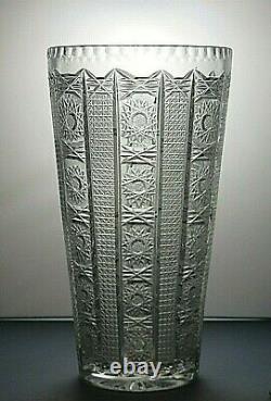 Antique Bohemia Crystal Queen Lace Cut Unique Vase 14 Tall(see Description)