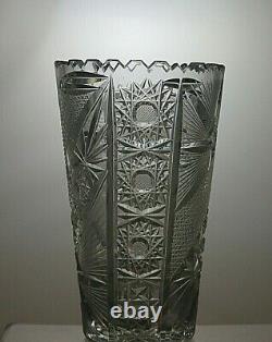 Antique Bohemia Crystal Queen Lace Cut Unique Vase 8 Tall