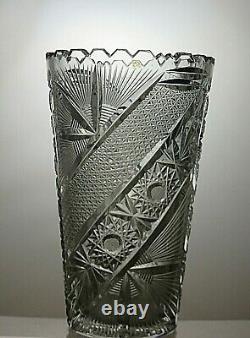 Antique Bohemia Crystal Queen Lace Cut Unique Vase 8 Tall