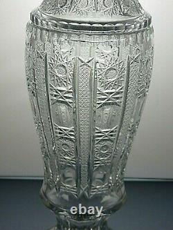 Antique Bohemia Crystal Queen Lace Cut Unique Vase With LID 18 Tall