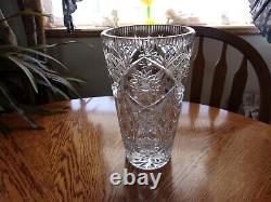 Antique Bohemia Hand Cut Fans Stars Crystal Vase 10
