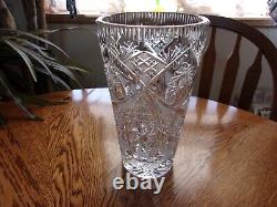 Antique Bohemia Hand Cut Fans Stars Crystal Vase 10