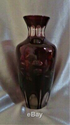 Antique Bohemian Cranberry Cut Crystal Vase c. 1900