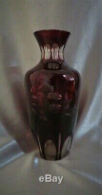 Antique Bohemian Cranberry Cut Crystal Vase c. 1900