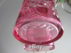Antique Bohemian Cranberry Hand Cut Crystal/ Glass Ewer Pitcher Vase