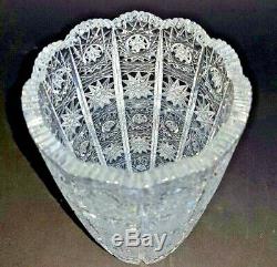 Antique Bohemian Czech Queens Lace Hand Cut Crystal Glass Vase S