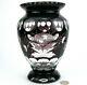 Antique Bohemian Czech Ruby Red Cut To Clear Cased Glass Crystal Vase Poppies