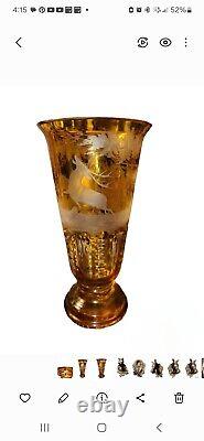 Antique Bohemian Etched Cut Glass Crystal Vase