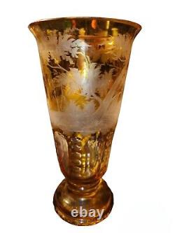 Antique Bohemian Etched Cut Glass Crystal Vase
