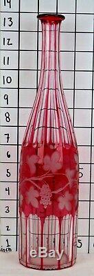 Antique Bohemian Glass Wine Bottle Decanter Ruby Red cut to Clear Crystal