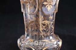 Antique Bohemian Moser Style Crystal Cut Glass Medallions Gold Gilt Vase