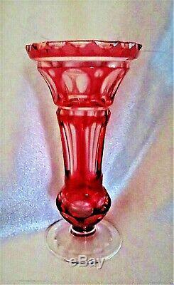 Antique Bohemian Ruby Cut Crystal Vase c. 1900