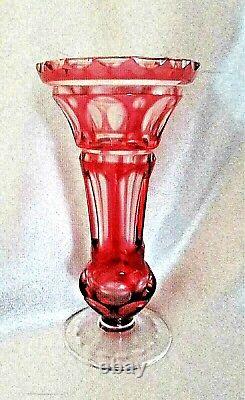 Antique Bohemian Ruby Cut Crystal Vase c. 1900