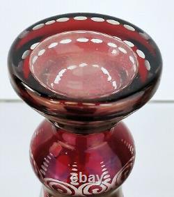 Antique Bohemian cut Glass Art vase Czech cased ruby red to clear crystal Bird