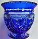 Antique C1890 Lg Hand Cut Cased Crystal Footd Vase Royal Blue To Clear Baccarat