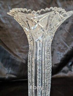 Antique Clark lead crystal vase Cypress Camelia pattern cut pedestal ABCG 11.75